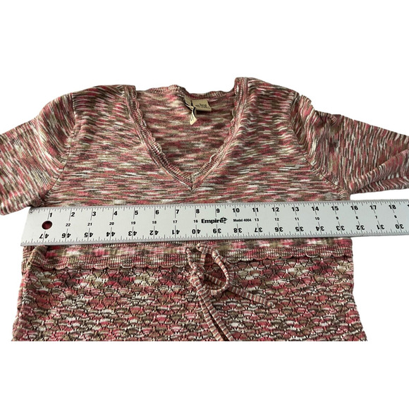 Love Women's Large Pink Cream Long Sleeve Knit Blouse Multicolor V-Neck - Picture 4 of 13